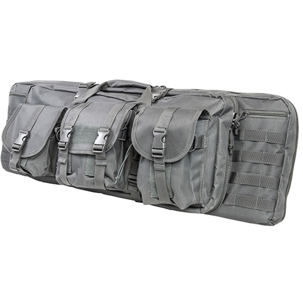 Picture of Ncstar Cvdc2946u36 Vism Double Carbine Case Urban Gray Pvc Nylon W/ Foam Padding Lockable Zippers Pockets & Molle Webbing CVDC2946U-36