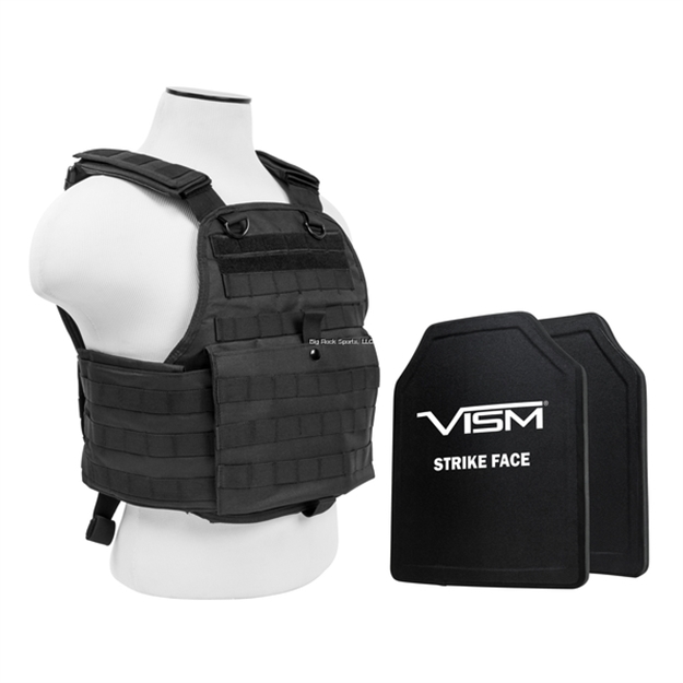Picture of NC Star Vism Plate Carrier Vest With 10"X12' Level Iii+ PE Shooters Cut 2X Hard Ballistic Plates/ Black