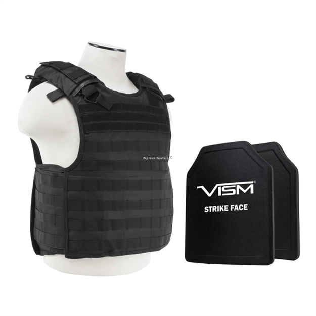 Picture of NC Star Vism Quick Release Plate Carrier Vest W/ 10"X12' Level Iii+ PE Shooters Cut 2X Hard Ballistic Plates/ Black