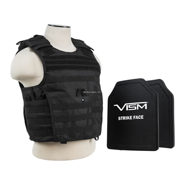 Picture of NC Star Vism Expert Plate Carrier Vest With 10"X12' Level Iii+ PE Shooters Cut 2X Ballistic Plates/Large/Black