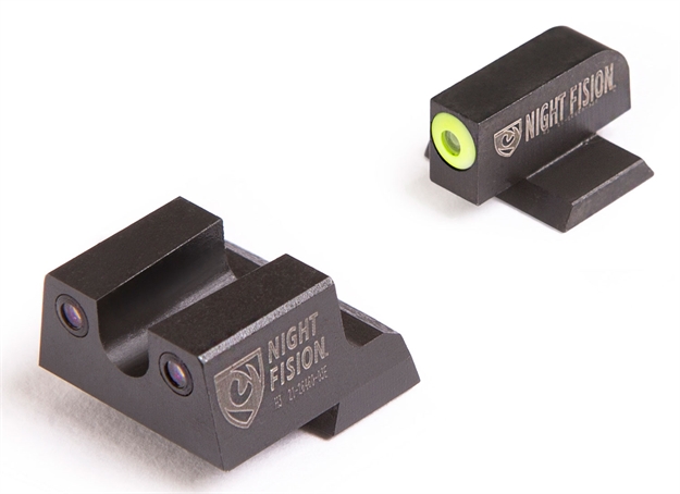 Picture of Night Fision Cnk026007ygz Night Sight Set Square Front/U-Notch Rear Century Canik Tp9sfx/Tp9sfl Green Tritium W/Yellow Outline Black