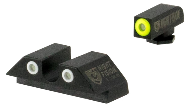 Picture of Night Fision Glk001007ygw Tritium Night Sights For Glock  Green Tritium Yellow Outline Front Sight- Green Tritium White Outline Rear Sight Glock 17/17L/19/22 GLK00107YWX