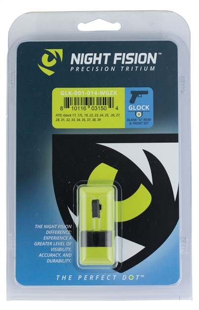 Picture of  Night Fision Glk001014wgz Oem Replacement Perfect Dot Night Sight Set Square Tritium Green With White Outline Front, U-Notch Black Rear Black Frame For Most Glock