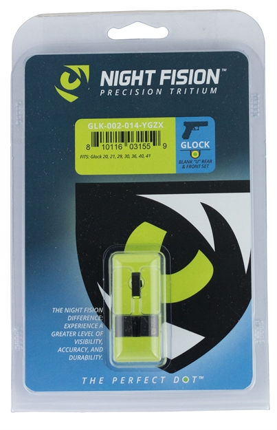 Picture of Night Fision Glk002014ygz Night Sight Set Square Front/U-Notch Rear Glock 20/21/29/30/31/32/36/40/41 Green Tritium W/Yellow Outline  Black