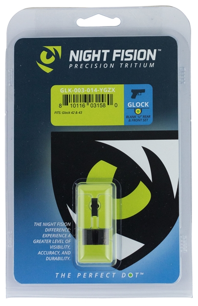Picture of  Night Fision Glk003014ygz Tritium Night Sights For Glock  Green Tritium Yellow Outline Front Sight- Black/Blank Rear Sight Glock Glock 42/43/43X
