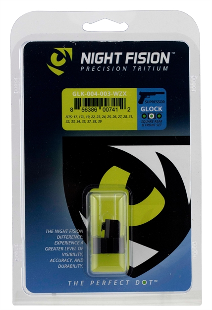 Picture of Night Fision Glk004003wgz Suppressor Height Sights For Glock  Green Tritium White Outline Front Sight-Green Tritium Black Outline Rear Sight Glock 17/17L/19 GLK00403WZX 856386007412