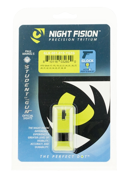 Picture of  Night Fision Glk001015ygz Student OF The Gun Accur8 For Glock  Green Tritium Yellow Outline Front Sight-Green Tritium Black Outline Rear Sight Glock 17/17L/19