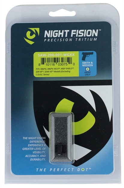 Picture of Night Fision Saw200001wgx Night Sight Front Square Top S&W M&P/Sd9 Ve/Sd40 VE Green Tritium W/White Outline Black