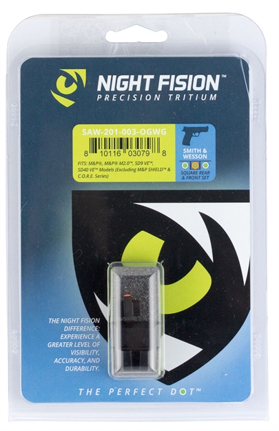 Picture of Night Fision Saw201003ogw Night Sight Set Square S&W M&P/Sd9 Ve/Sd40 VE Green Tritium W/Orange Outline Tritium Green W/White Outline Black