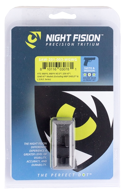 Picture of  Night Fision Saw201003wgw Tritium Night Sights For Smith & Wesson  Green Tritium White Outline Front Sight-Green Tritium White Outline Rear Sight M&P/M&P M2.0