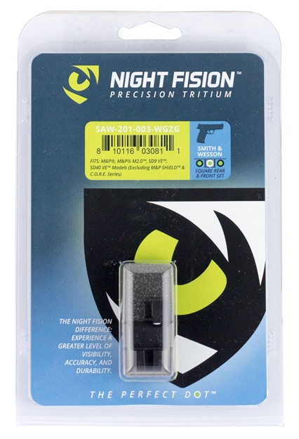 Picture of Night Fision Saw201003wgz Night Sight Set Square S&W M&P/Sd9 Ve/Sd40 VE Green Tritium W/White Outline Black