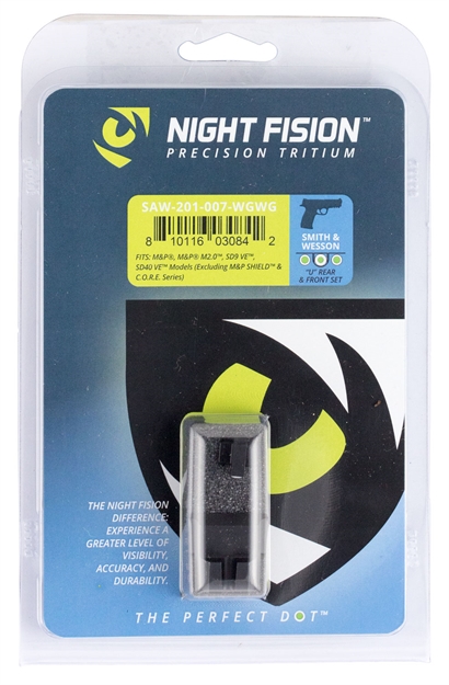 Picture of Night Fision Saw201007wgw Night Sight Set Square Front/U-Notch Rear S&W M&P/Sd9 Ve/Sd40 VE Green Tritium W/White Outline Black