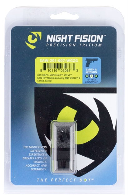 Picture of Night Fision Saw201007wgz Night Sight Set Square Front/U-Notch Rear S&W M&P/Sd9 Ve/Sd40 VE Green Tritium W/White Outline Black