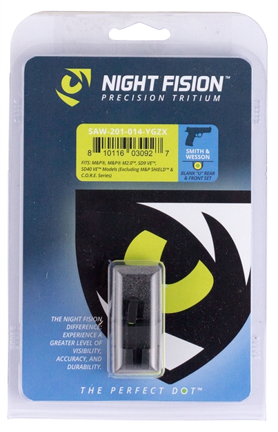 Picture of Night Fision Saw201014ygz Night Sight Set Square Front/U-Notch Rear S&W M&P/Sd9 Ve/Sd40 VE Green Tritium W/Yellow Outline   Black