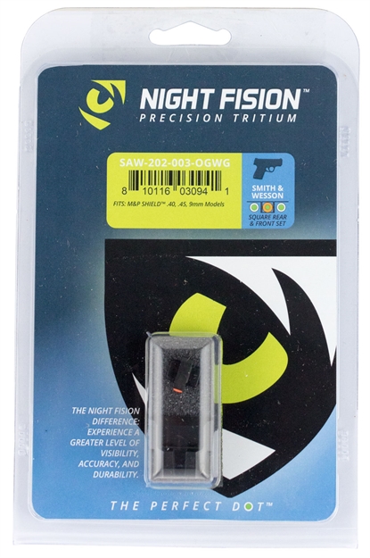 Picture of Night Fision Saw202003ogw Night Sight Set Square S&W M&P Shield Green Tritium W/Orange Outline Tritium Green W/White Outline Black
