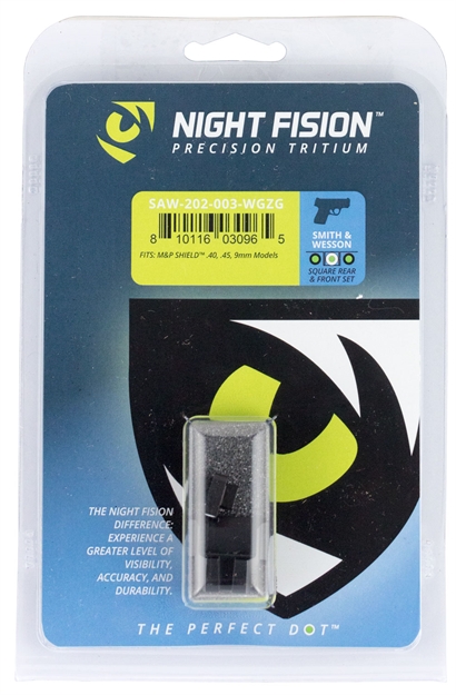 Picture of Night Fision Saw202003wgz Night Sight Set Square S&W M&P Shield Green Tritium W/White Outline Black
