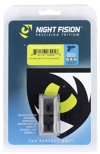 Picture of Night Fision Saw202003ygw Night Sight Set Square S&W M&P Shield Green Tritium W/Yellow Outline Tritium Green W/White Outline Black