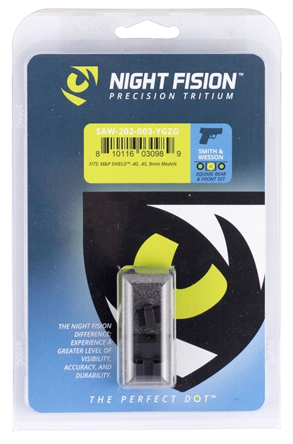 Picture of Night Fision Saw202003ygz Night Sight Set Square S&W M&P Shield Green Tritium W/Yellow Outline Black