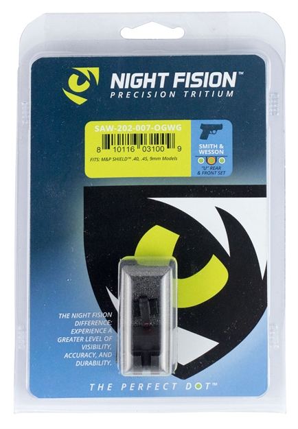 Picture of Night Fision Saw202007ogw Night Sight Set Square Front/U-Notch Rear S&W M&P Shield Green Tritium W/Orange Outline Tritium Green W/White Outline Black