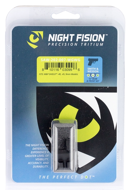 Picture of Night Fision Saw202007wgw Night Sight Set Square Front/U-Notch Rear S&W M&P Shield Green Tritium W/White Outline Black