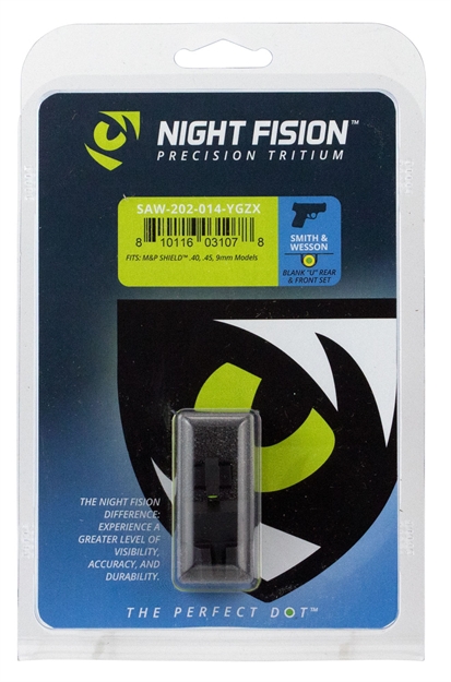 Picture of Night Fision Saw202014ygz Night Sight Set Square Front/U-Notch Rear S&W M&P Shield Green Tritium W/Yellow Outline   Black