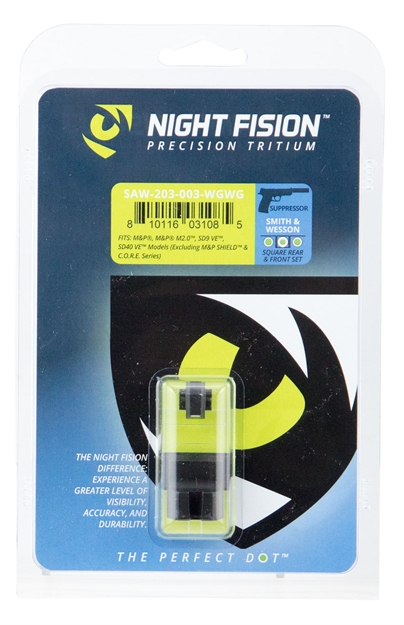 Picture of Night Fision Saw203003wgw Night Sight Set Square Suppressor Height S&W M&P/Sd9 Ve/Sd40 VE Green Tritium W/White Outline Black