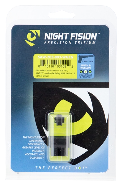 Picture of Night Fision Saw203003wgz Night Site Set Square Suppressor Height S&W M&P/Sd9 Ve/Sd40 VE Green Tritium W/White Outline Black