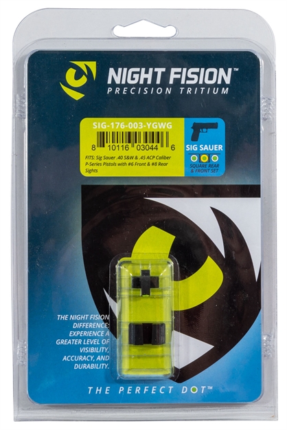 Picture of Night Fision Sig176003ygw Night Sight Set Square Sig Sauer 40/45 Green Tritium W/Yellow Outline #6 Front Green Tritium W/White Outline #8 Rear Black