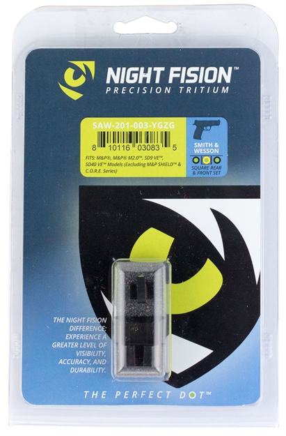 Picture of Night Fision Saw201003ygz Tritium Night Sights For Smith & Wesson  Green Tritium Yellow Outline Front Sight-Green Tritium Black Outline Rear Sight M&P/M&P M2.0 SAW201003YGZG