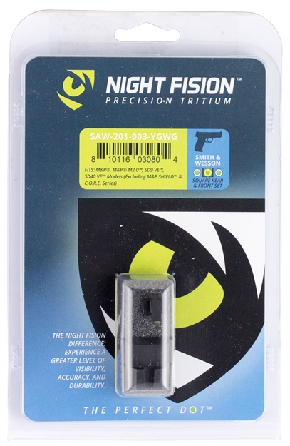 Picture of Night Fision Saw201003ygw Night Sight Set Square S&W M&P/Sd9 Ve/Sd40 VE Green Tritium W/Yellow Outline Tritium Green W/White Outline Black
