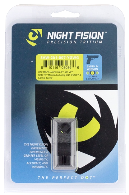 Picture of Night Fision Saw201007ygw Night Sight Set Square Front/U-Notch Rear S&W M&P/Sd9 Ve/Sd40 VE Green Tritium W/Yellow Outline Tritium Green W/White Outline Black