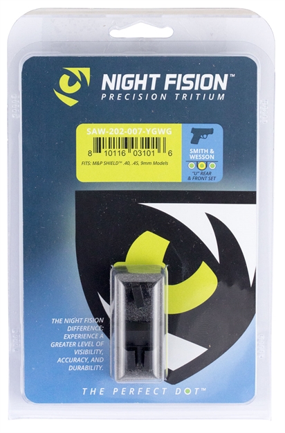 Picture of Night Fision Saw202007ygw Night Sight Set Square Front/U-Notch Rear S&W M&P Shield Green Tritium W/Yellow Outline Tritium Green W/White Outline Black