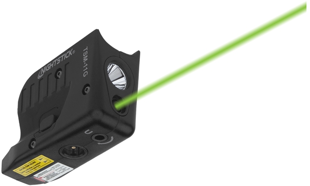 Picture of  Nightstick Tsm11g Tactical Weapon-Mounted Light W/Green Laser Black Polymer Compatible W/ Glock 42/43/43X/48, 150 Lumens White Led Bulb/Green Laser, 104 Meters Beam, Trigger Guard Mount 017398807654