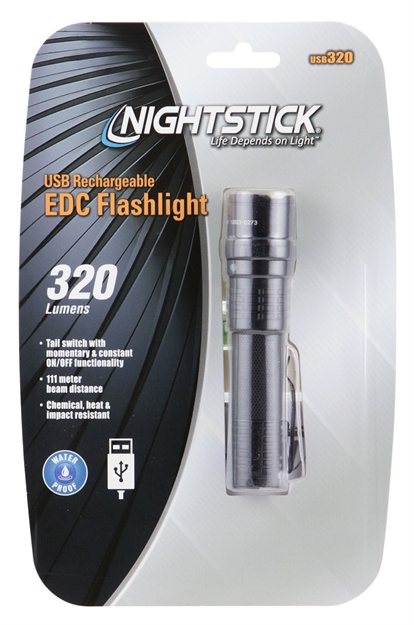 Picture of Nightstick Usb320 Usb Rechargeable Edc Flashlight  Black Anodized 320 Lumens White Led USB-320 017398806015