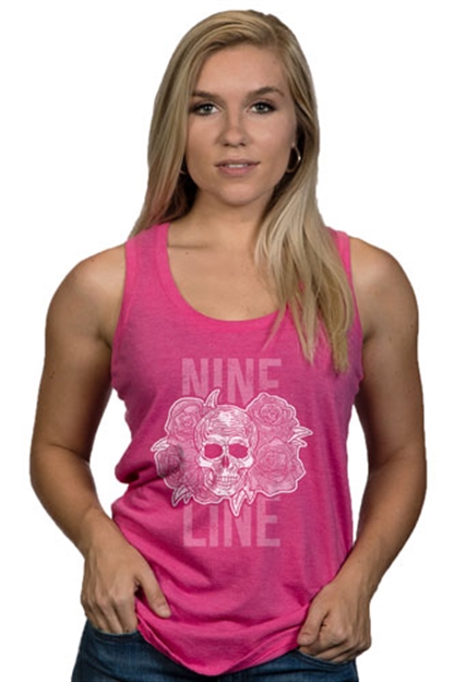 Picture of Nine Line Apparel Line Apparel Flow Skull Women's Tank Fuchsia Medium!
