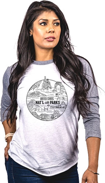 Picture of Nine Line Apparel Line Apparel National Parks Wmn's Shirt Gray/Whtlrg! PARKSBBTHTHRGREYWHITEL