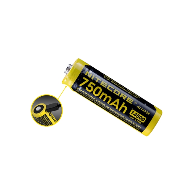 Picture of Nitecore Nl1475r 750Mah 14500 Microusb Rchrgbl Li-Ionbattery
