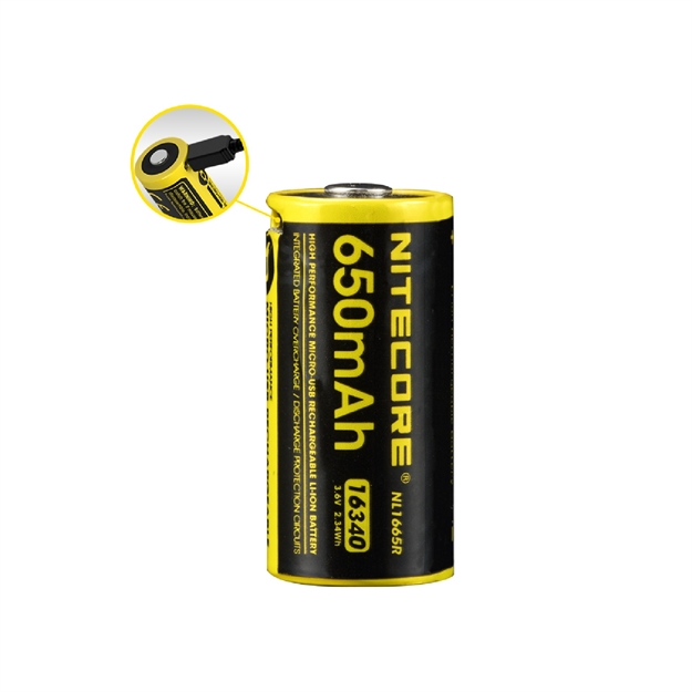 Picture of Nitecore Nl1665r 650Mah 16340 Microusb Rchrgbl Li-Ionbattery