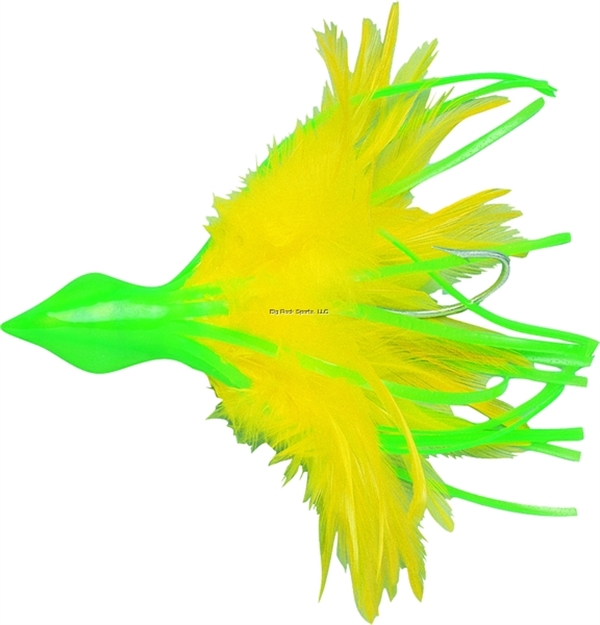 Picture of NO Alibi Dolphin Delight Trolling Lure, Rigged & Ready, Green/Yellow Skirt, 1/4 OZ Head, 4.5", 7/0 Hook, 135 LB Cable, 3 FT