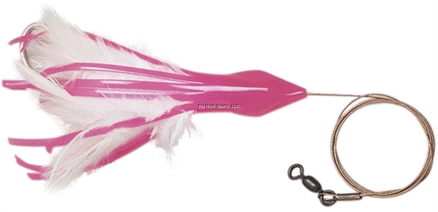 Picture of NO Alibi Dolphin Delight Trolling Lure, Rigged & Ready, Pink/White Skirt, 1/4 OZ Head, 4.5", 7/0 Hook, 135 LB Cable, 3 FT