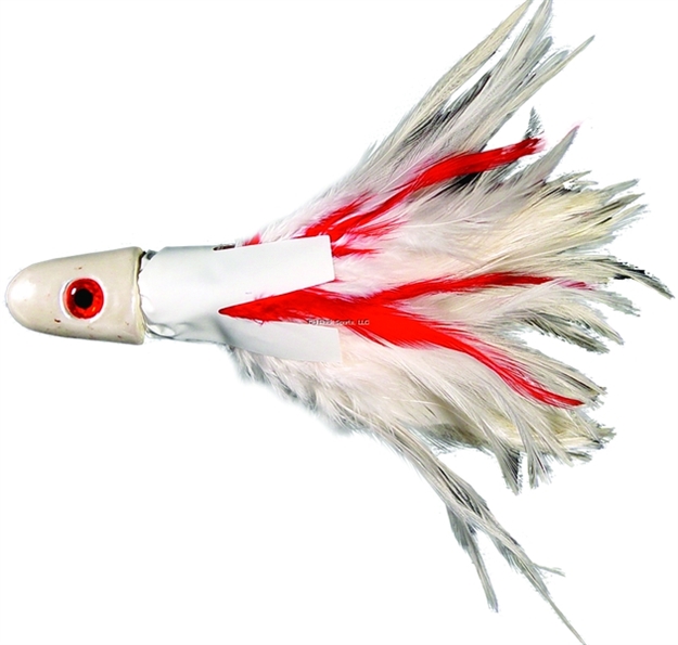 Picture of NO Alibi Trolling Feather Lure, White/Red Skirt, 4 OZ Head