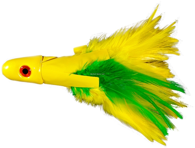 Picture of NO Alibi Trolling Feather Lure, Yellow/Green Skirt, 1/2 OZ Head