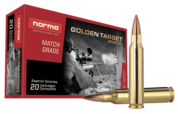 Picture of  Norma Ammunition 2423552 Dedicated Precision Golden Target Match 223Rem 77Gr Hollow Point Boat Tail 20 Per Box/10 Case 4000294235528