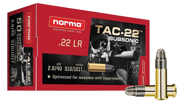 Picture of  Norma Ammunition 2425080 Dedicated Precision Subsonic 22 LR 40 GR Lead Round Nose 50 Per Box/ 100 Case 4000294250804