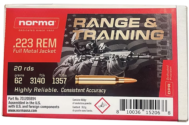 Picture of  Norma Ammunition 701205994   223Rem 62Gr Full Metal Jacket 20 Per Box/10 Case