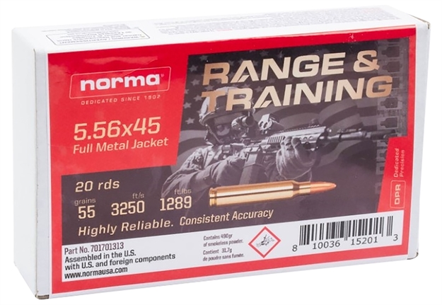 Picture of  Norma Ammunition 701701313 Range & Training  5.56X45mmnato 55Gr Full Metal Jacket 20 Per Box/10 Case 810036152013