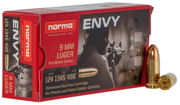 Picture of Norma Ammunition (Ruag) 299440050 Carbine Envy 
9Mm Luger 124 GR Envy 50 Bx/ 20 CS