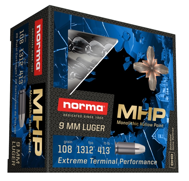 Picture of Norma Ammunition (Ruag) 299740020 Self Defense Mhp 
9Mm Luger 108 GR 20 Bx/ 32 CS