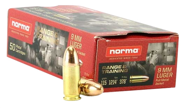 Picture of Norma Ammunition (Ruag) 620240050 Range And Training  9Mm Luger 115 GR Full Metal Jacket (Fmj) 50 Bx/ 20 CS