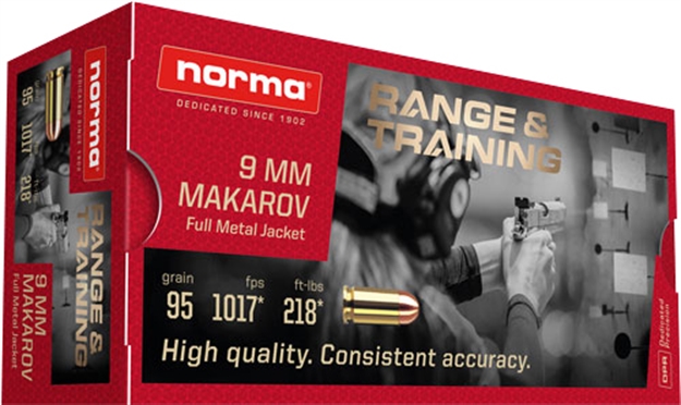 Picture of Norma Ammunition (Ruag) 620440050 Range And Training  9Mm Makarov 95 GR Full Metal Jacket (Fmj) 50 Bx/ 20 CS